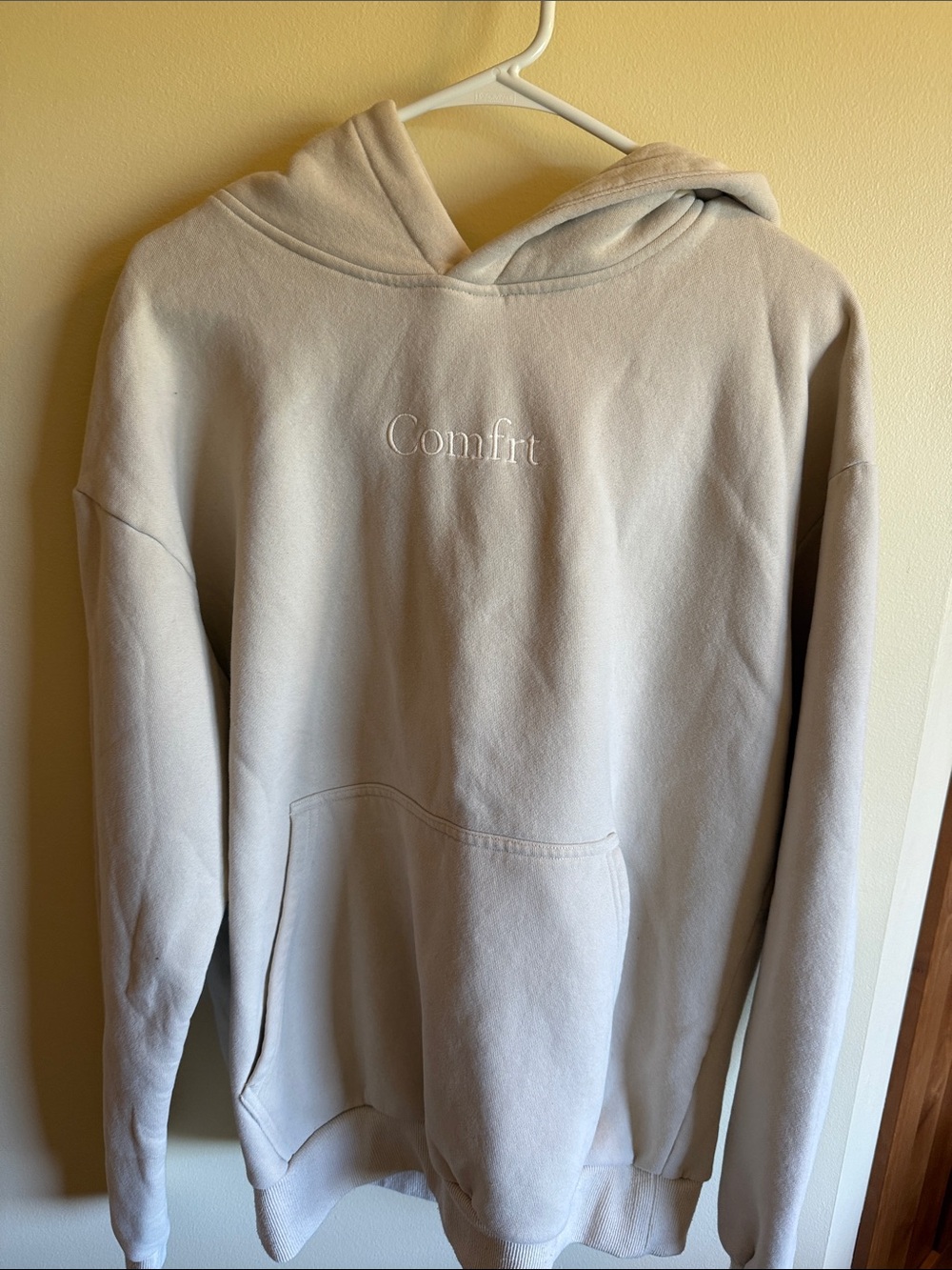 Comfort Embroidered Beige Hoodie for Men